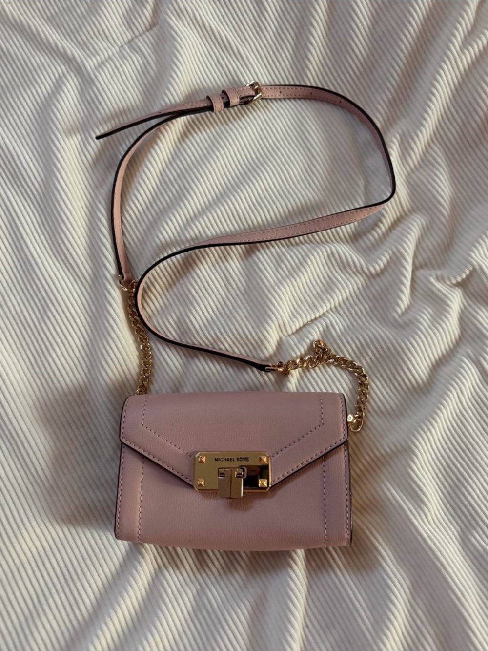 Michael Kors Blush Pink Mini Crossbody with Gold Chain